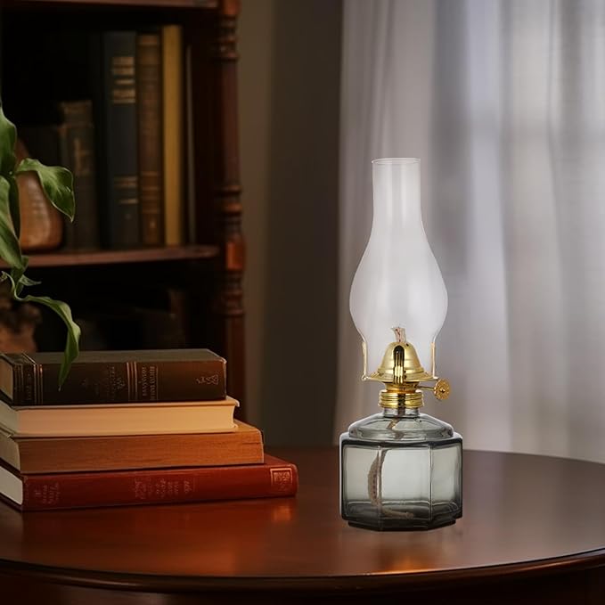 2 Pack Rustic Oil Lamp Large Vintage Glass Kerosene Lamp Chamber Oil Lamps for Indoor Use Home Decor Classic Old Hurricane Oil Lamp for Emergency Lighting 12.5''
