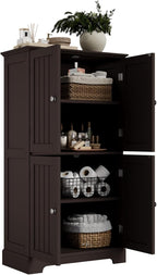 ChooChoo Bathroom Floor Cabinet, Modern Bathroom Storage Cabinet with 4 Doors and Adjustable Shelves, Freestanding Cupboard for Living Room, Espresso