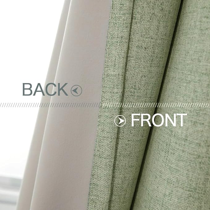 MIULEE Linen Texture Curtains for Bedroom Solid 100% Blackout Thermal Insulated Sage Green Curtains Grommet Room Darkening Curtains/Draperies for Living Room Nursery 52x84 Inch (2 Panels)