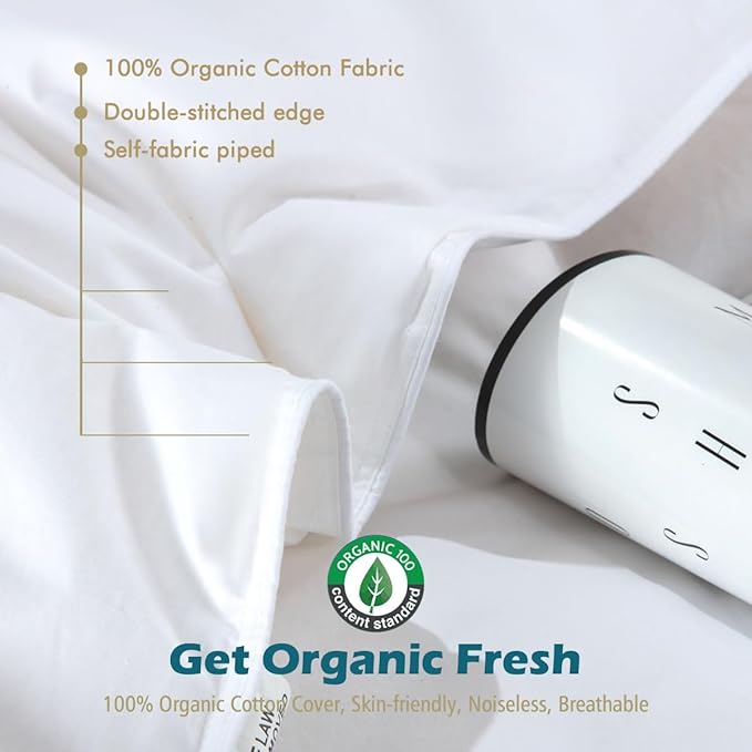 Cobnom® Luxury Organic Feather Down Comforter Full Size, All-Season Duvet Insert, Fluffy Fill-Power Down Feather Fibers Filled, 100% Cotton Cover, Medium Warm, 82x86 Inch, Ivory White