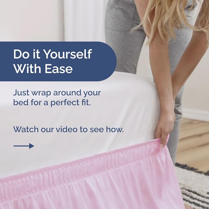 Wrap Around Dust Ruffle Bed Skirt - Light Pink - Twin/Twin XL Size Beds with 18 Inch Drop - Elastic Strap - Adjustable Pleated Bedskirt with Brushed Fabric and Wrinkle Free - Women, Men, Kids & Teens