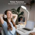 LED Desk Lamp for Home Office, Eye-Caring Desk Light for Video Call, Dimmable 3 Color Temperature 10 Brightness Computer Light, Led Desk Light, Memory & Timer Func, Adjustable Flexible Swing Arm