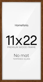 Homeforia 11x22 Newspaper Frame Brown, High End Dark Oak 11 x 22 Picture Frame Wood without Mat, 22x11 Wooden Walnut Poster Frames for Wall, 11 by 22 Display Frames, Tempered Glass, Wall Kit, Set of 1