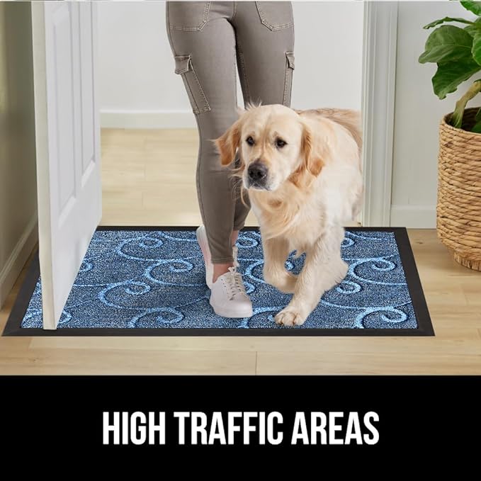 GORILLA GRIP 100% Waterproof All-Season WeatherMax Doormat 35x23, US Designed Natural Rubber, Stain and Fade Resistant, Low Profile Indoor Outdoor Door Mats, Easy Clean Patio Mat, Ocean Blue Waves