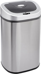 Amazon Basics Automatic Trash Can with Lid, Hands-Free, Stainless Steel, D-Shaped 80 l, 2 Bins