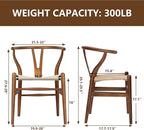 Wishbone Chair Natural Solid Wood Dining Chair/Hans Vegner Y Chair Rattan and Wood Accent Armrest Chairs (Ash Wood - Walnut 2 Chairs)