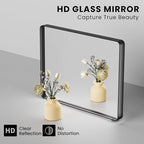 Black Bathroom Mirror 36X36 Inch, Black Metal Framed Mirror for Wall, Rounded Rectangle Matte Bathroom Vanity Mirror with Tempered Glass, Anti-Rust, Horizontal/Vertical