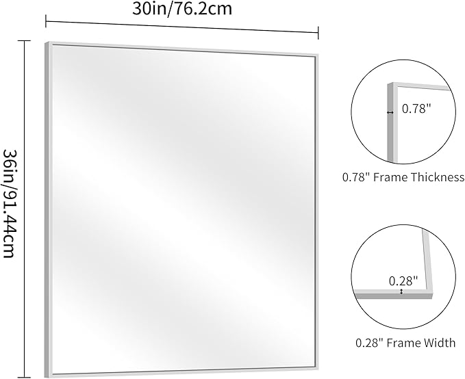 YIROMAN Bathroom Mirror 30"x36", Brushed Silver Bathroom Mirror for Over Sink with Aluminum Frame, Rectangular Vanity Mirror with Right Angles, Wall Mirror Hangs Horizontal or Vertical, Shatterproof