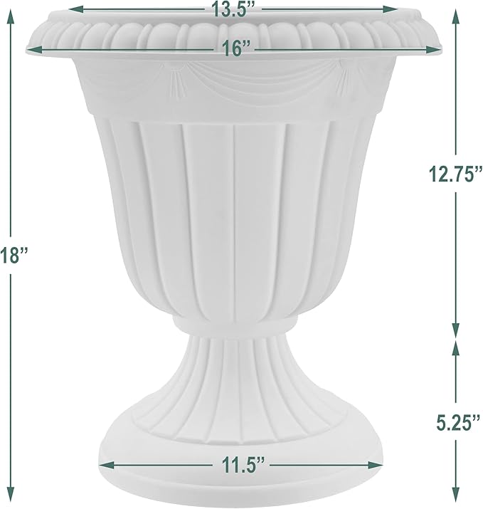 PL00BK Classic Traditional Plastic Urn Planter, Black