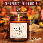 Fall Candles - 'Hello Fall Scented Candle' w/Cinnamon, Pumpkin & Fir I Infused with Essential Oils Autumn Scented Soy Candles for Home Décor, 9oz Reusable Jar, 50Hr Burn, Made in USA