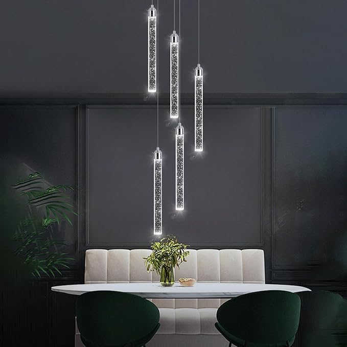 5 Light Mini Chandelier LED Pendant Lighting for Kitchen Island Modern Bubble Crystal Pendant Light Adjustable Pendant Light Fixture Chrome Ceiling Handing Lights for Dinning Room Bedroom 2700K 6000K