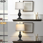 Table Lamps for Living Room Set of 2, Farmhouse Vintage Table Lamp with USB A+C Charging Ports & AC Outlet, 25" Black Rustic Traditional Lamps for Bedroom Nightstand Desk(2 LED Bulbs Included)