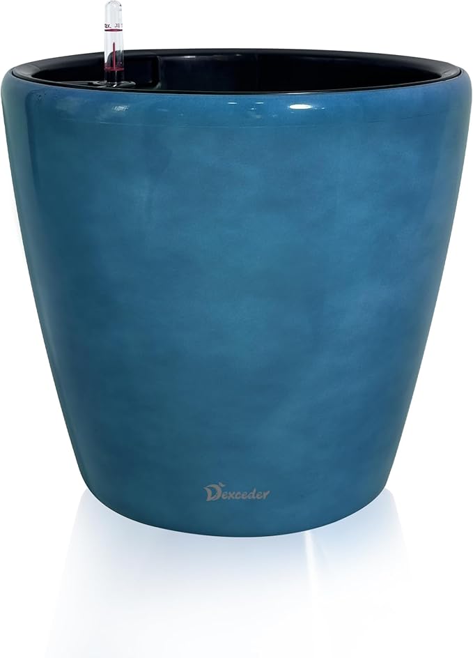 Dexceder 18x17 Self Watering Planter with Wheels Indoor Outdoor, Inner Pot Design, Thickened Large Floor Standing Flower Plant Pot with Water Level Indicator (Peacock Blue Gradient)