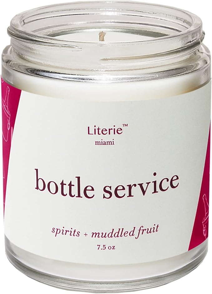 Literie Miami Inspired Scented Candle: Bottle Service - Spirits & Muddled Fruit Scent, 7.5oz, 40 Hour Burn, Vegan Soy & Coconut Blend Candle for Home Decor, Gift for Women & Men