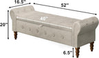 Storage Ottoman Bench for Bedroom, Linen 52" End of Bed Bench with Rolled Arms Upholstered Ottoman Bench Fit for Bedroom, Living Room, Entryway, Linen Gray