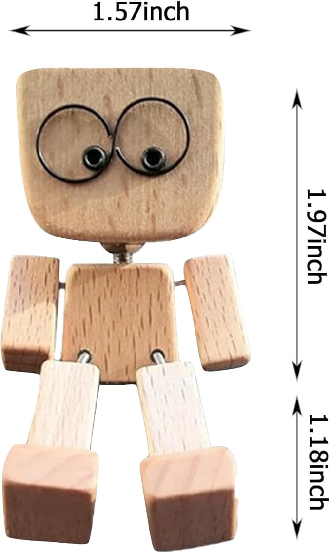Shaking Wooden Man Figurine, Shaking feet Wooden Doll, Shake Your Feet Happily Wood Toy, Handmade Car Dashboard Decorations, with 12PCS Magnetic Expressions