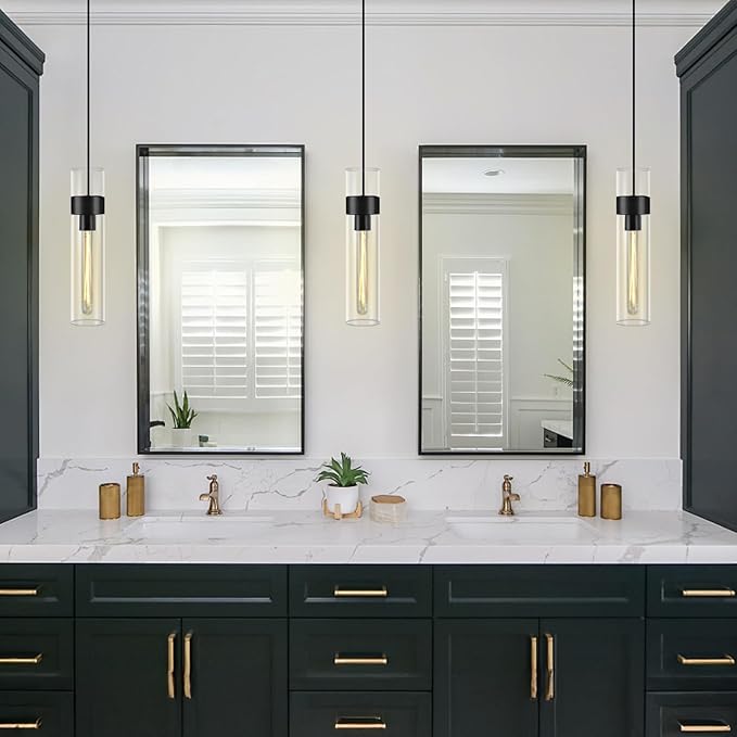 Modern Glass Black Pendant Lights Kitchen Island, Adjustable Cord Pendant Light Fixtures,Kitchen Pendant Lighting Over Island,Indoor Chandeliers for Bedroom Bathroom, Included Bulb