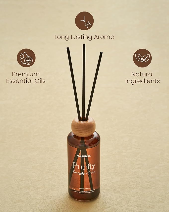 M&SENSE Eucalyptus Citrus Reed Diffuser: 6.3 fl oz Non-Toxic Aroma Set with Sticks, Light & Subtle Fragrance, Long-Lasting Natural Essential Oil Gifts for Bedroom, Shelf Decor & Small Spaces