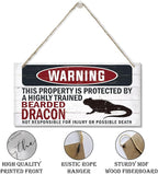 Warning Sign, Bearded Dracon Warning Wood Plaque Sign, Funny Door Signs, Decorative Wood Hanging Suspension Plaque, Farmhouse Wooden Wall Decor, Outdoor Hanging Wooden Signs