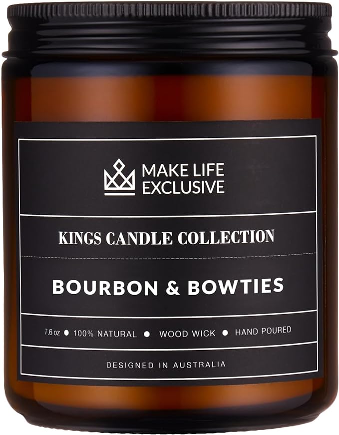 Scented Candles for Men | Bourbon Scented & Bowties | Wooden Wick, Long Lasting, Masculine Scents | Natural Soy Jar Candle for Home, Bacehlor Pad Decor | The Perfect Mens Gift