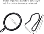 Hotop 30 Pcs Metal Drapery Curtain Rings 0.98/1.26/1.65 inch Interior Diameter and 30 Pcs Hanging Curtain Drapery Pin Hooks for Window Door Shower(42 mm,Black)
