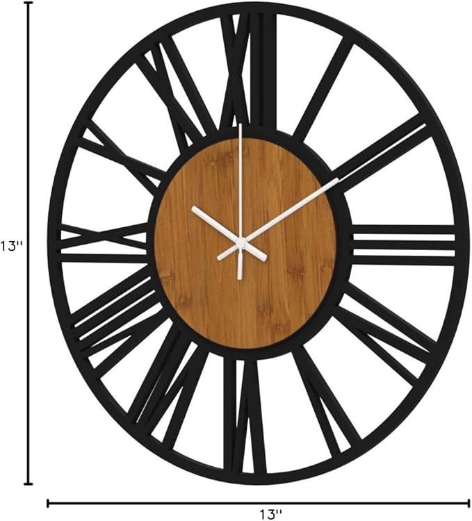 1st owned Wall Clocks for Living Room Decor,13" Vintage,Round Silent Non Ticking,Black Metal,Modern Wood Clocks for Home Bedroom,Kitchen,Garden,Office,Cafe,Modern Wall Decoration -Roman Numerals