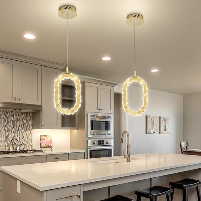 Gold 1 Ring Pendant Lights Kitchen Island Single Head Crystal Chandeliers Foyer Entrance Modern LED Dimmable Chandeliers