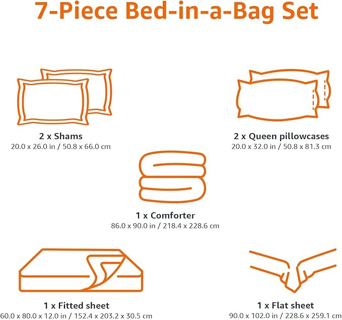 Amazon Basics Full/Queen Comforter Set with Sheets, 7-Piece Purple Floral Bedding, Lightweight Microfiber Bed-in-a-Bag