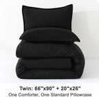 Litanika Black Twin/Twin XL Comforter Set, 2 Pieces Lightweight Solid Bedding Comforter Set, All Season Fluffy Bed Set (66x90In Comforter & 1 Pillowcase)
