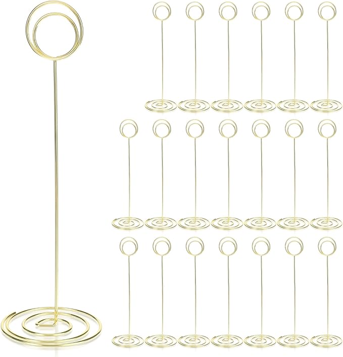 20 Pack 8.86 Inch Tall Table Number Holders Gold, Place Card Holder Gold Table Number Stands Wire Photo Holders Picture Name Menu Clips Memo Notes Cards Stand for Wedding Restaurants Birthday