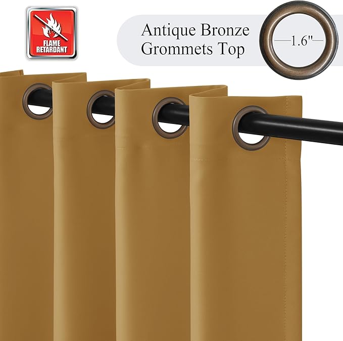 Fcosie 52" Wx84 L Inherent Flame Retardant Curtains - Room Darkening Drapes for School Classroom Dorm Nursing Home Restaurant- Antique Bronze Grommet Top Privacy Window Drapery - Oak - 2 Panels