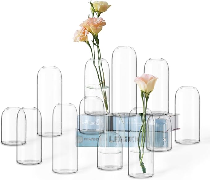 Etolies Glass Bud Vases in Bulk Set of 12, Clear Small Vases for Flowers,Modern Cylinder Glass Vase for Wedding Party Dining Table Centerpieces, Living Room Decorative, Home Decor.