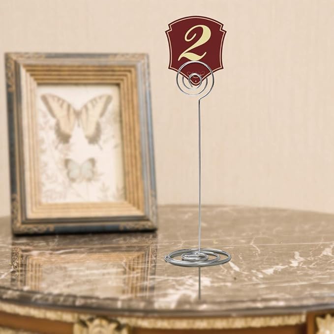 Place Card Holders - 10pcs 8.6" Tall Table Card Holders Table Number Holders Table Picture Stand Wire Photo Holder for Place Cards Wedding Party Office Desk Name Memo Menu Clips (Silver)