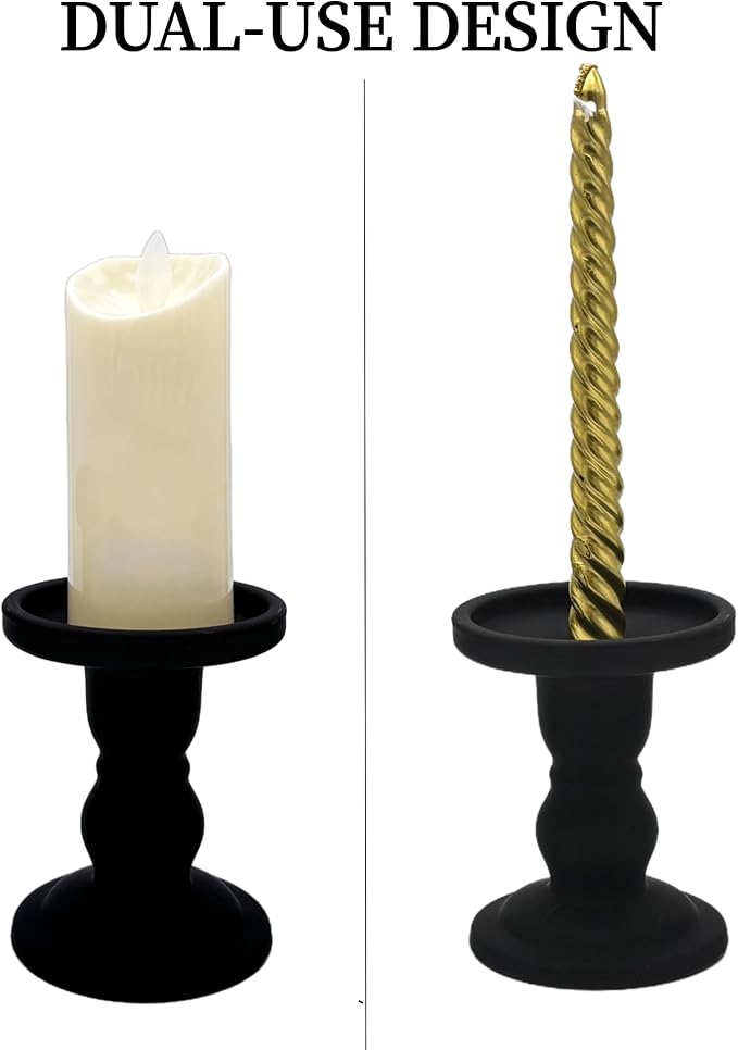 Black Glass Candle Holders Set of 3 Clear Candlestick Holder Vintage Candle Stands for Pillar Taper Candle Tea Light Home Decor Table Centerpieces Halloween, Candleholder Sets with 4 Pcs Taper Candles