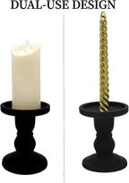 Black Glass Candle Holders Set of 3 Clear Candlestick Holder Vintage Candle Stands for Pillar Taper Candle Tea Light Home Decor Table Centerpieces Halloween, Candleholder Sets with 4 Pcs Taper Candles