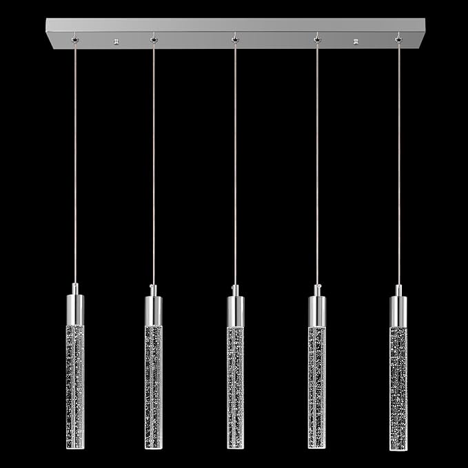 Kitchen Island Lighting Modern Light Fixture Chrome Pendant Light Dimmable LED Chrome Finish Mini Crystal Pendant Lights for Dining Room Living Room（5-Light）