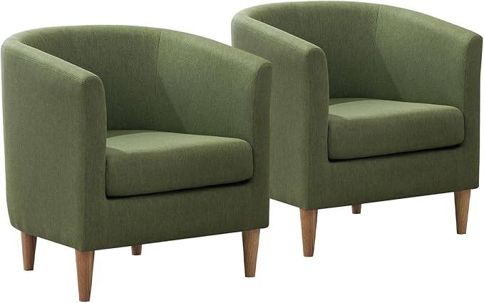 Accent Barrel Chairs Set of 2, Modern Comfy Living Room Chairs with Armrest Small Reading Chair with Cozy Soft Padded for Bedroom Reception Room Cafe,Green