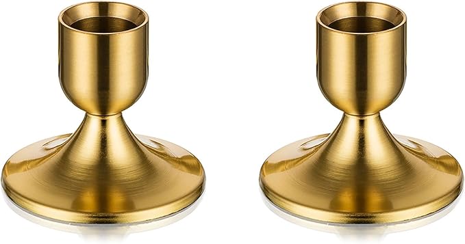 Gold Candlestick Candle Holders for Taper, 2 PCS Romadedi Gold Brass Color Candle Stick Candle Holder for Table Centerpiece, Wedding Reception, Festive Christmas Mantel Decoration or Home Decor