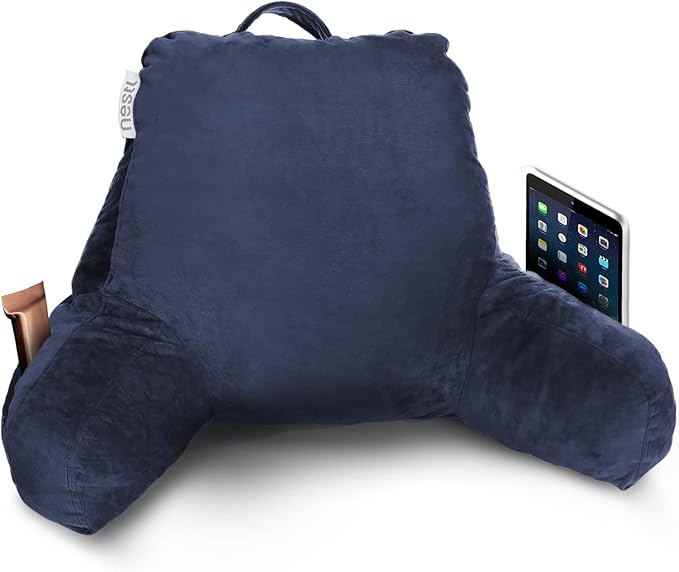 Nestl Reading Pillow for Kids, Small Bed Pillow, Back Pillow for Sitting in Bed, Memory Foam Chair Pillow, Reading & Bed Rest Pillows, Navy Blue Back Pillow for Bed, Arm Pillow with Pockets