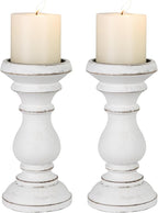Candle Holder for Pillar Candle Set of 2, Farmhouse Wood Candle Holder, Rustic Wooden Candle Stand, Vintage Wooden Candlestick Holders Decorative for Living Room, Table Centerpiece, Antique White