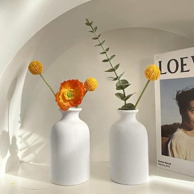 Modern White Small Ceramic Vase Set of 6 for Living Room Bedroom 4.72'' Minimalist Fresh Flower Vases for Home Decor Office Centerpieces Fireplace Nordic Style Gift for Fake Plant 6 Pack
