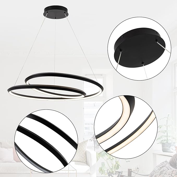 Pendant Light Fixtures with Irregular Ring, 31.49″Black Dining Room Light Fixture Dimmable Color 3000K-6500K, High Ceiling Chandelier Foyer Chandelier for Dining Room, Living Room, Bedroom