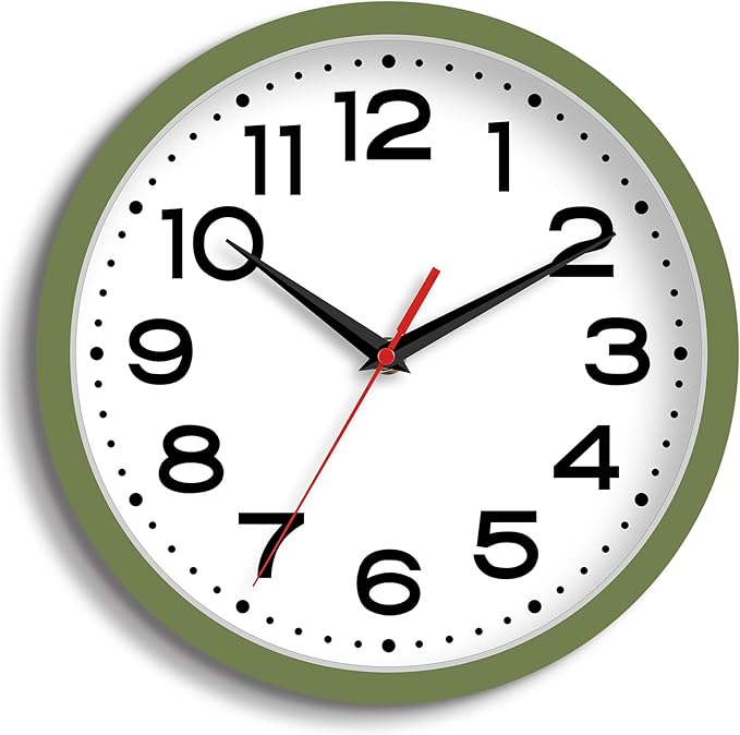 Wall Clock Silent Non-Ticking Modern Clock Battery Operated 8 Inch Small Classic Analog Decorative for Kitchen, Bathroom, Office, Bedroom, Home(Green)