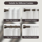 Oneach Antique Brown Curtain Rods for Windows 28 to 48 Inch, 1 Inch Pole Adjustable Length Heavy Duty Metal Curtain Rod Set, for Outdoor Bedroom Kitchen Living Room (16 to 60 Inch)