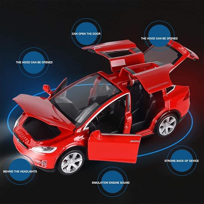 Toy Car Model X, Pull Back Car Toys Alloy Vehicles with Lights and Sound 1:32 Scale Model Car (Red)