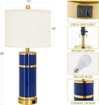 Royal Blue & Gold Ceramic Table Lamps (Set of 2) - 28" Luxe Bedside Lights with USB Charging & Rotary Switch, Bulbs Included