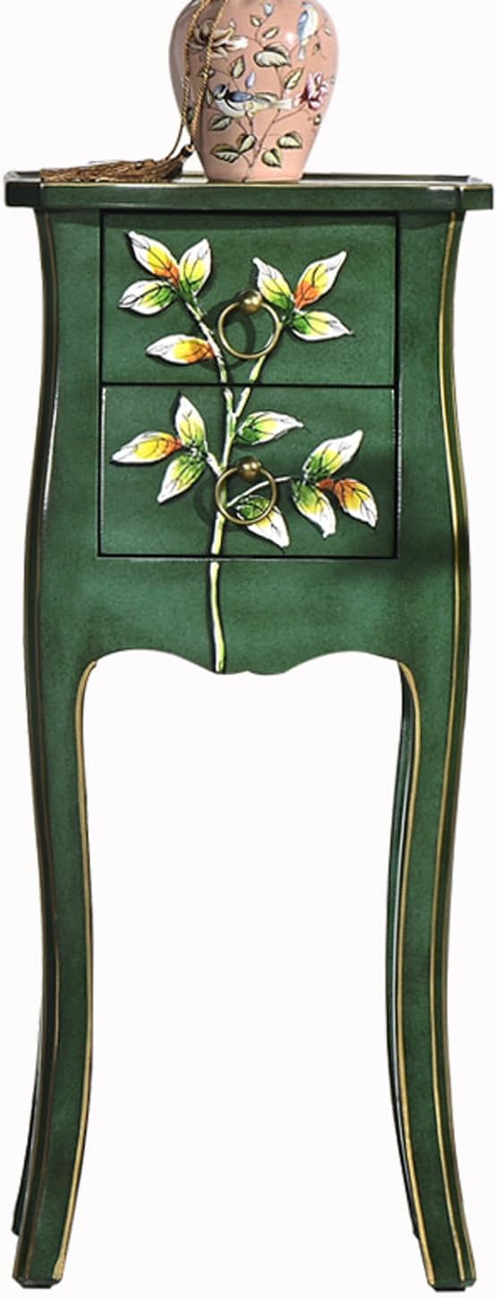 Solid Wood Side Table, Vintage Coffee Tables w/2 Drawer, 30" H Accent Rustic End Table for Living Room Bedroo (Vintage Green)