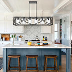 TODOLUZ 6-Lights Farmhouse Chandelier Black Dining Room Light Fixtures, 45.28" Contemporary Rectangle Kitchen Island Lighting with Clear Glass Shade