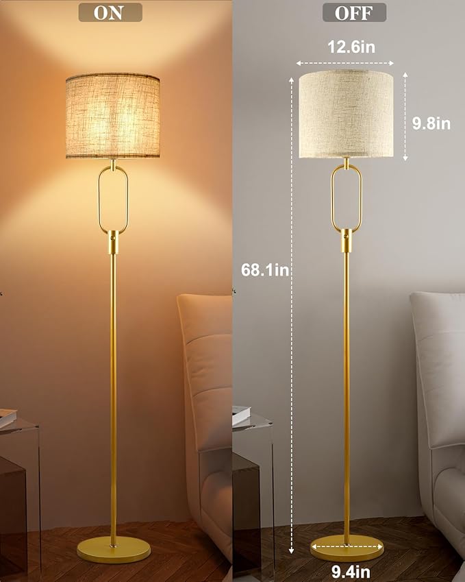 Lightdot 68IN Gold Floor Lamp Dimmable Linen Shade LED Floor Lamps with 3000K Soft Warm White for Wedding/Party, Modern Tall Lamp for Living Room/Bedroom (Bulbs Included)