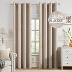 MIULEE 100% Blackout Textured Curtains for Bedroom Solid Thermal Insulated Natural Beige Grommet Room Darkening Curtains & Drapes Luxury Decor for Living Room Nursery 52 x 94 Inch (2 Panels)